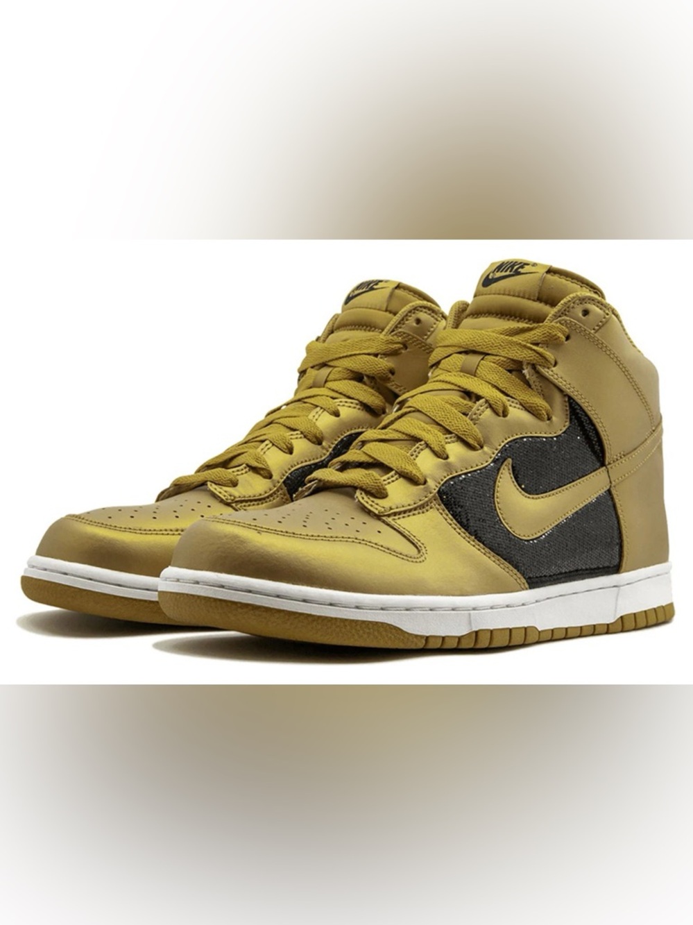 Nike Metallic Gold and Glitter Black High-Top Dunks